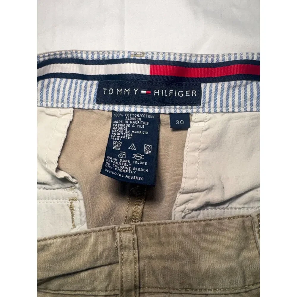 Vintage 90s Tommy Hilfiger Cargo Shorts Khaki Tan Waistband Trim Sz30